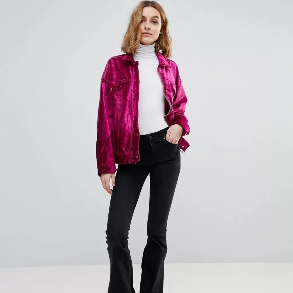 Pree People velvet trucker jacket in pink XS - Picture 5 of 14